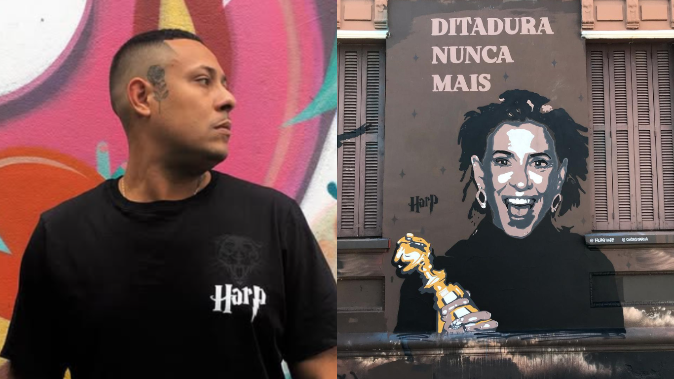 Arte é política: artista de Porto Alegre homenageia Fernanda Torres com graffiti