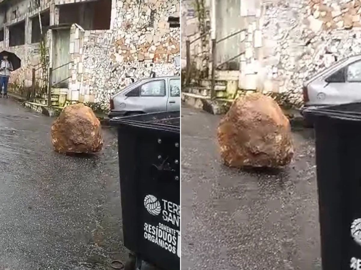 Pedra se desprende de morro e quase atinge moradora: ‘Susto bem grande’