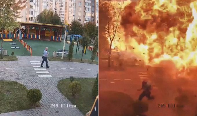 VÍDEO: homem escapa por pouco de ataque de drone russo perto de Kiev