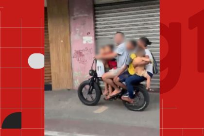 Casal e quatro crianças são flagrados em uma única bicicleta elétrica em Vitória; veja VÍDEO