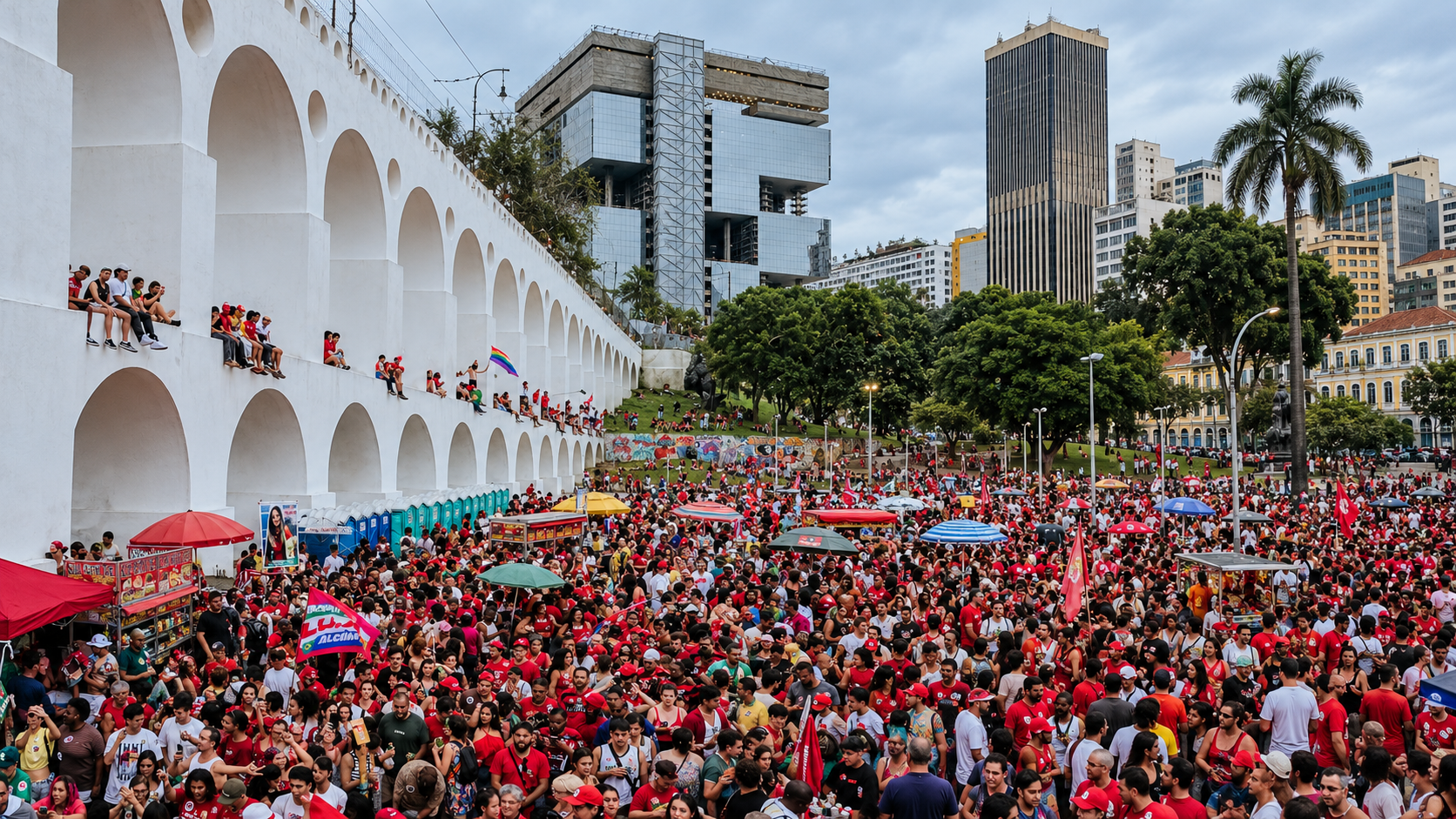 “O samba não se cala”: escolas, blocos e sambistas ocupam a Lapa em ato por Lula