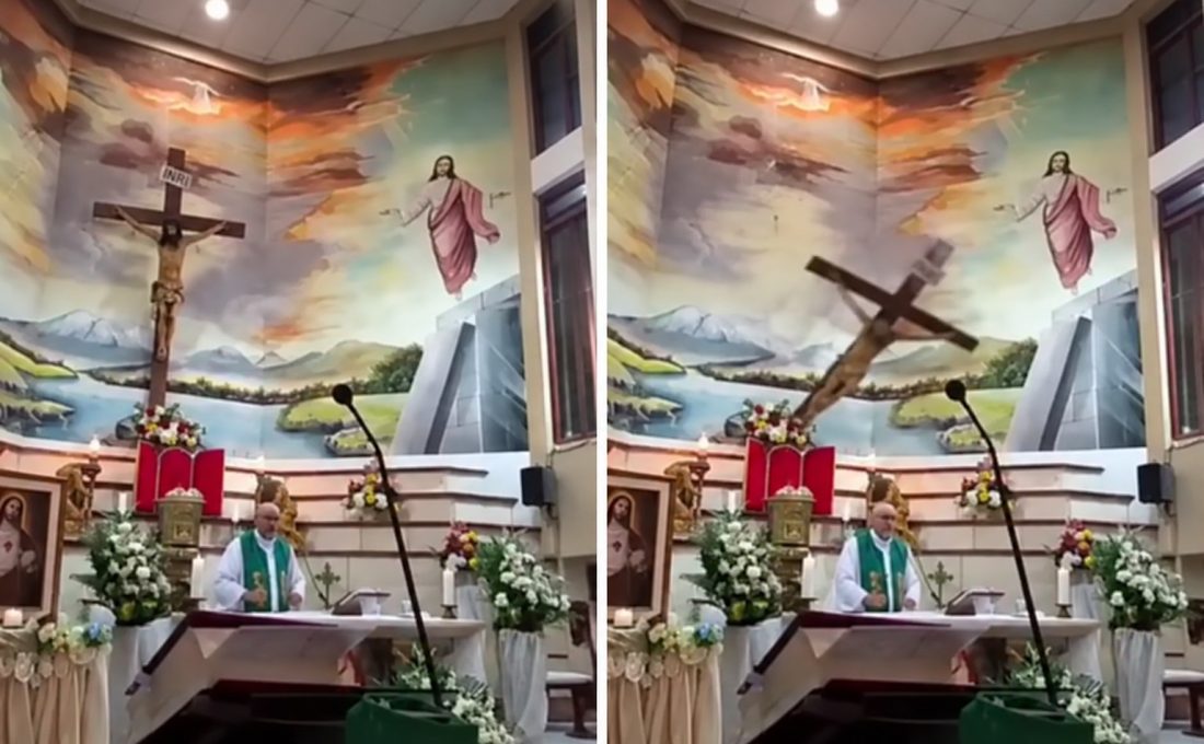 Padre morre após cruz cair sobre sua cabeça durante transmissão ao vivo de uma missa no Equador; VÍDEO