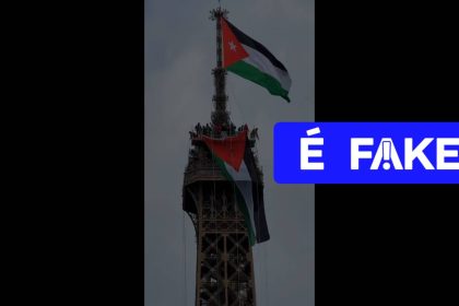 É #FAKE vídeo de bandeira da Palestina erguida no topo da Torre Eiffel; cena foi criada com IA