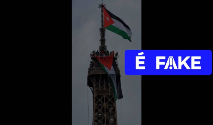 É #FAKE vídeo de bandeira da Palestina erguida no topo da Torre Eiffel; cena foi criada com IA