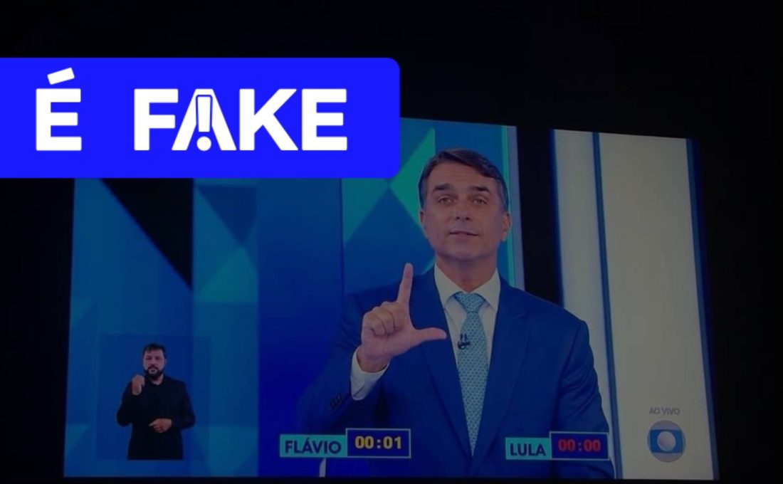 É #FAKE que Flávio Bolsonaro fez o ‘L’ durante debate da Globo; imagem foi fabricada com inteligência artificial
