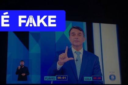 É #FAKE que Flávio Bolsonaro fez o ‘L’ durante debate da Globo; imagem foi fabricada com inteligência artificial