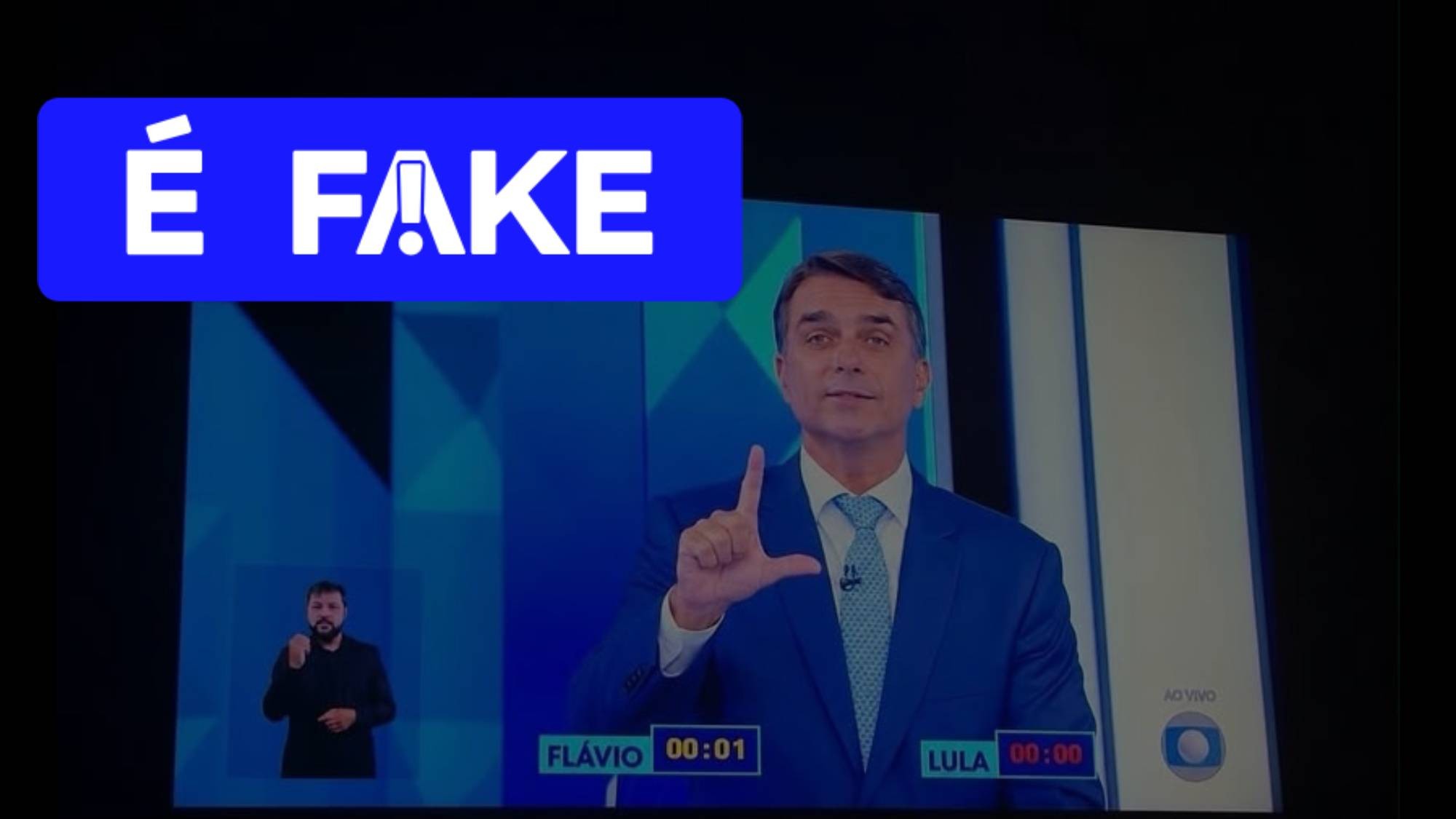 É #FAKE que Flávio Bolsonaro fez o ‘L’ durante debate da Globo; imagem foi fabricada com inteligência artificial